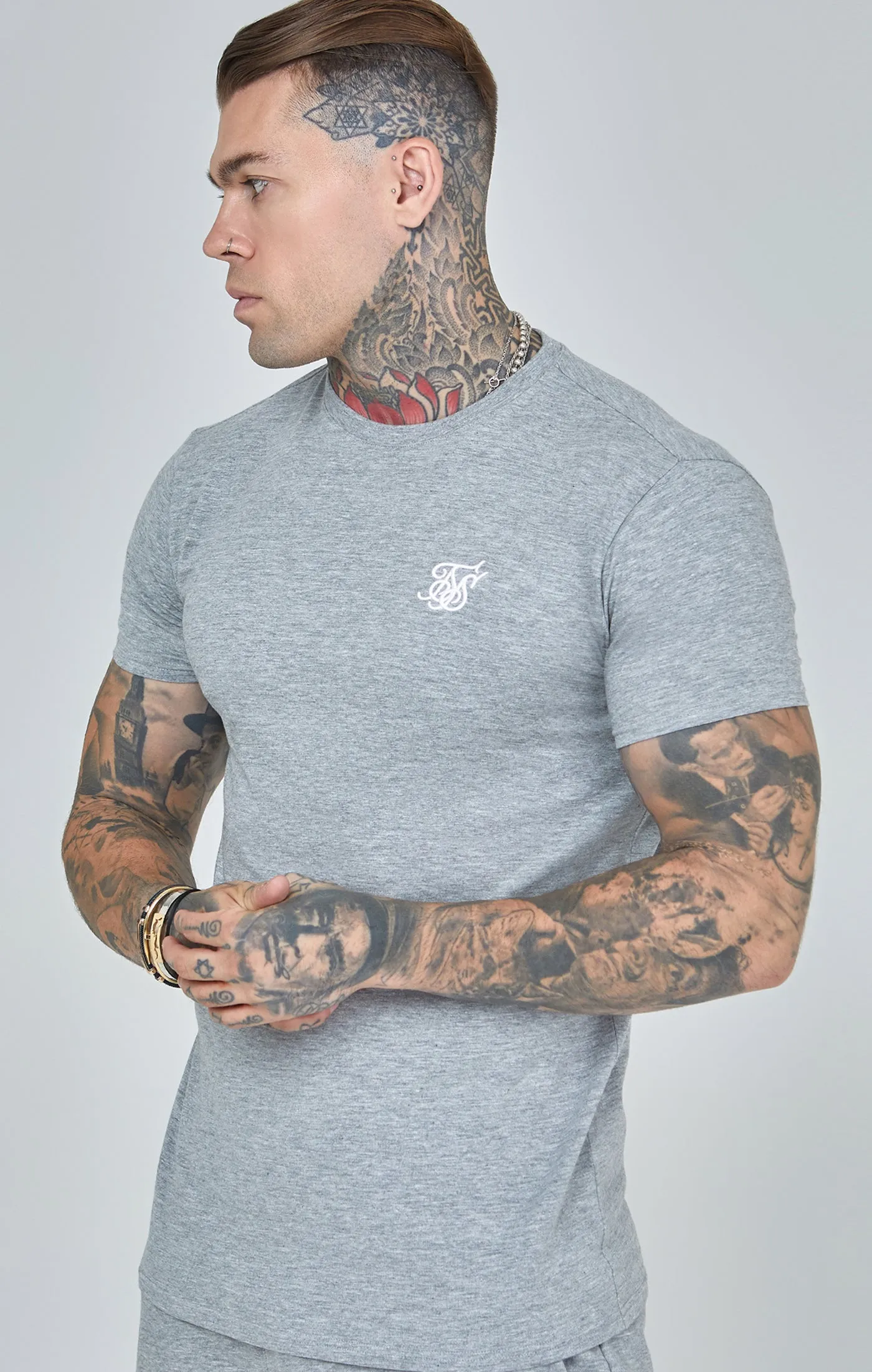 Grey Marl Essential Short Sleeve Muscle Fit T-Shirt sold by Siksilk