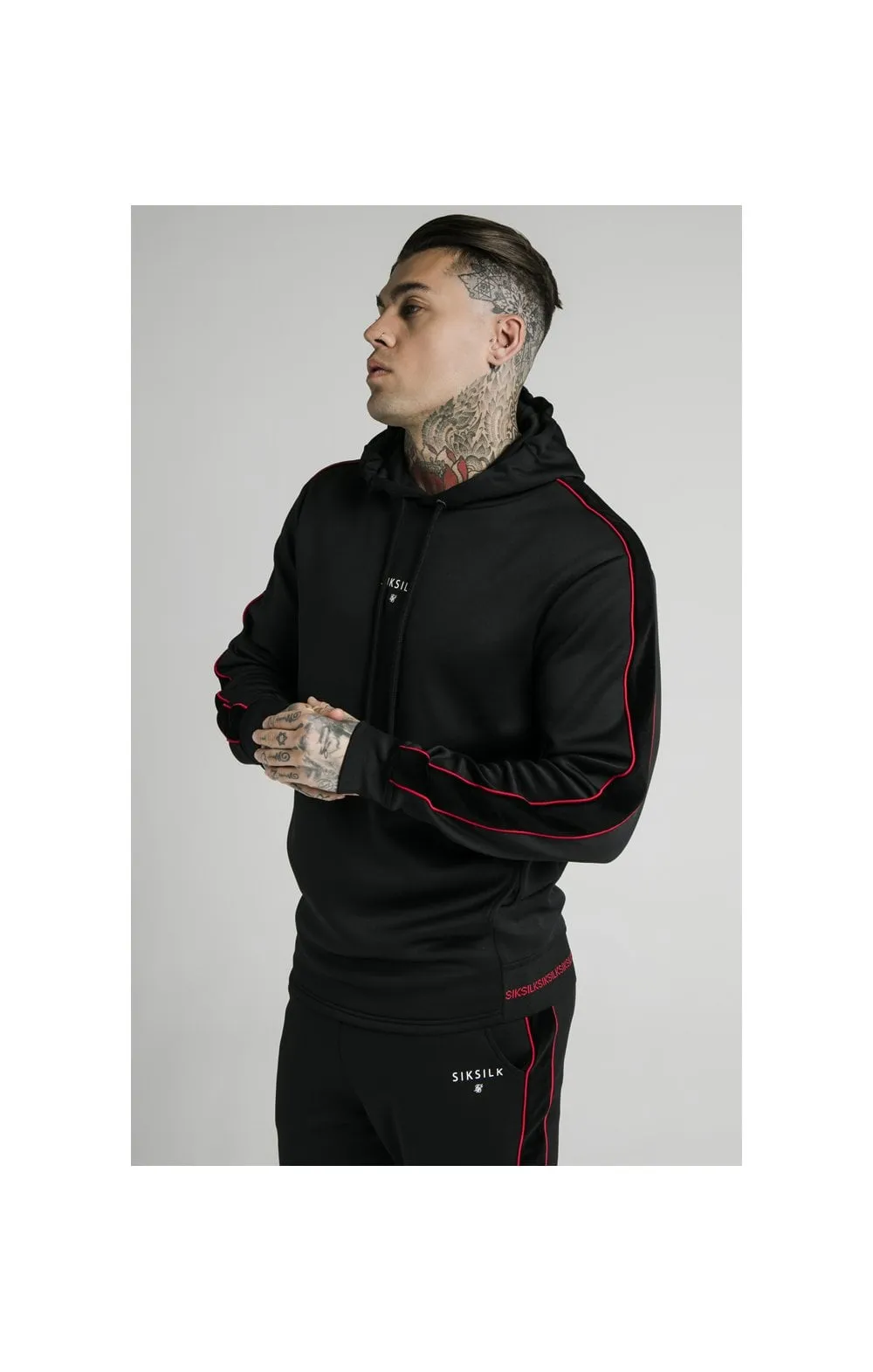 SikSilk Imperial Quarter Zip Hoodie - Black & Red sold by Siksilk