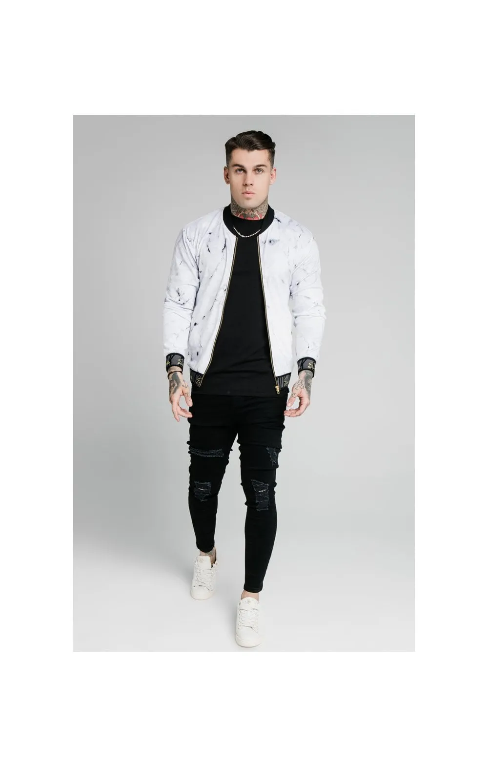 SikSilk Marble Velour Bomber - Grey & White sold by Siksilk product image thumbnail 4
