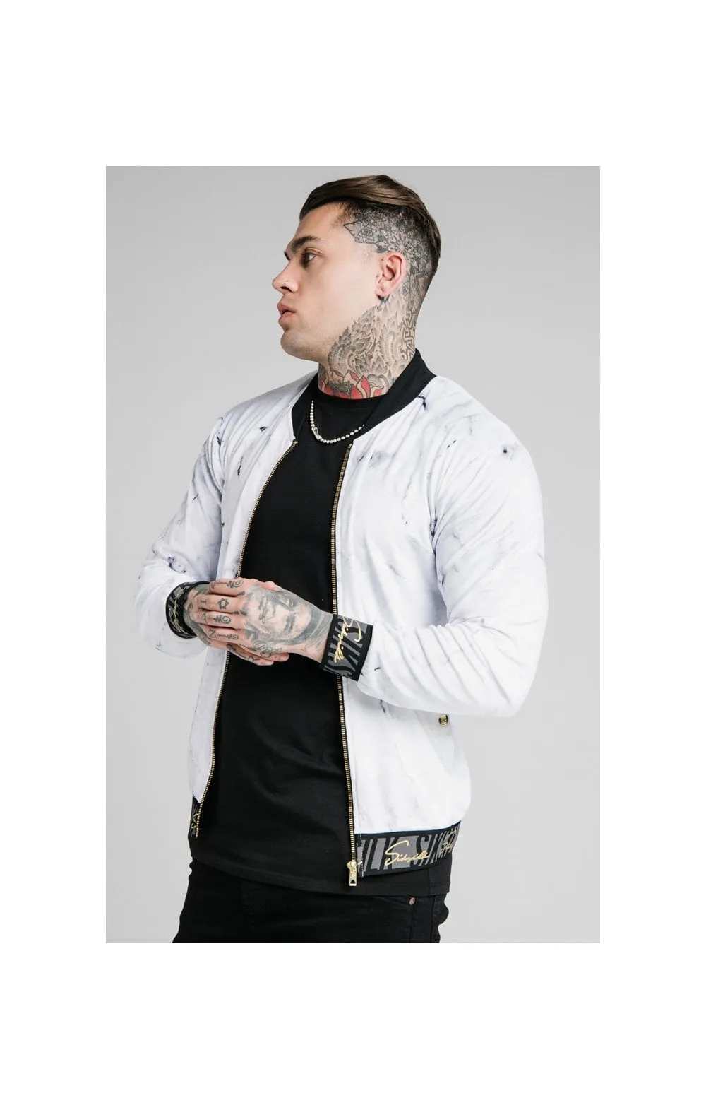 SikSilk Marble Velour Bomber - Grey & White sold by Siksilk
