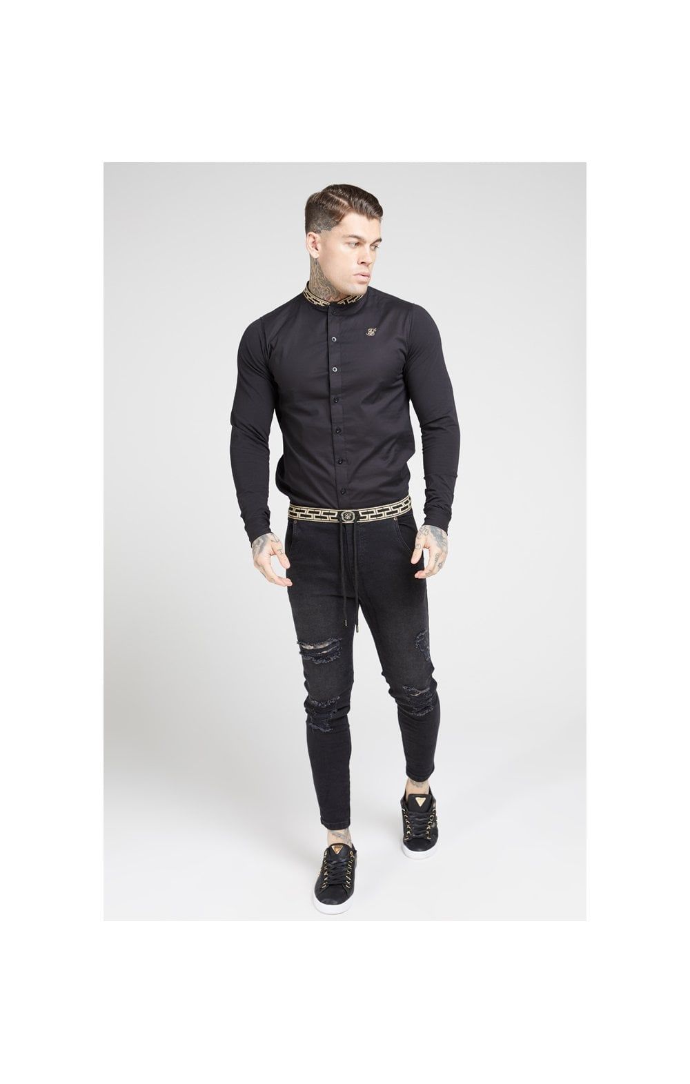 SikSilk L/S Tape Collar Shirt - Black & Gold sold by Siksilk product image thumbnail 4