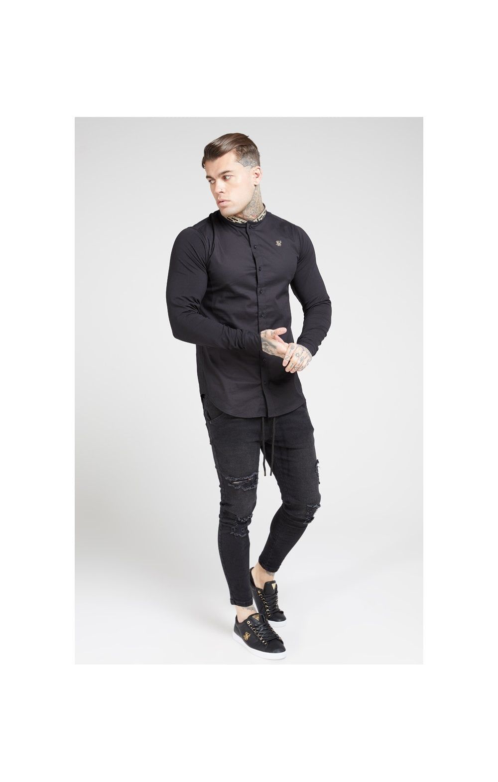 SikSilk L/S Tape Collar Shirt - Black & Gold sold by Siksilk product image thumbnail 5