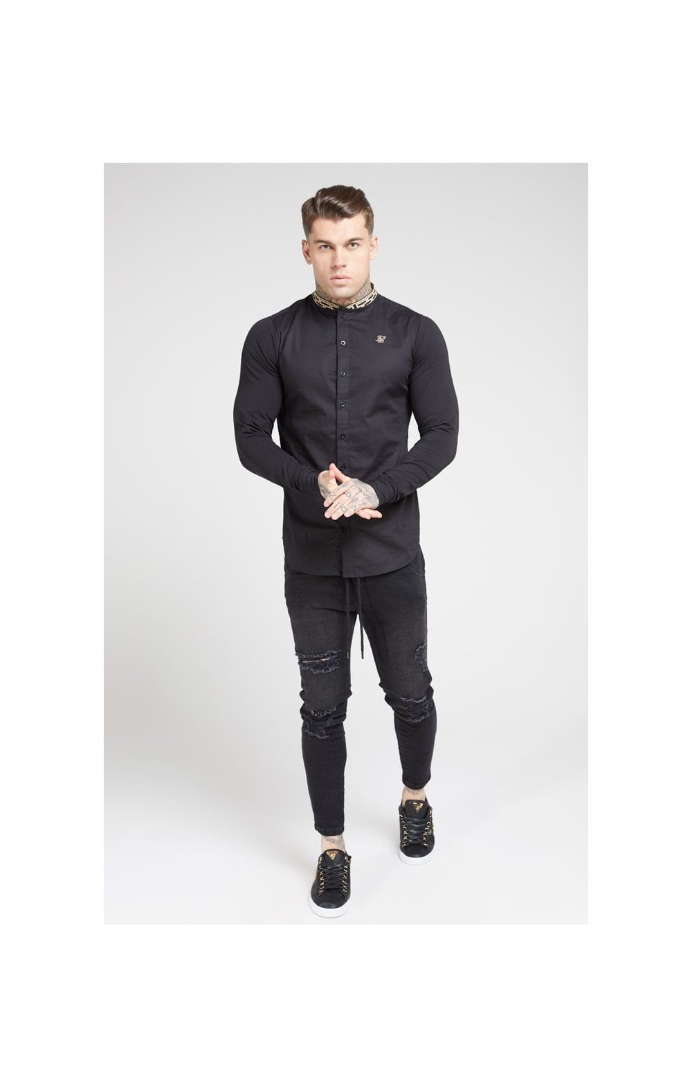 SikSilk L/S Tape Collar Shirt - Black & Gold sold by Siksilk product image thumbnail 3
