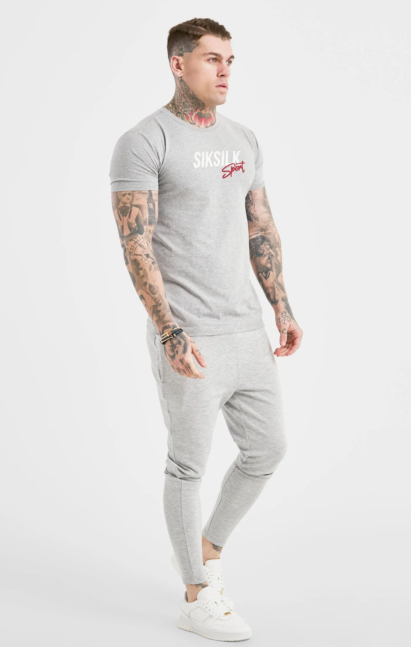 Grey Marl Sports Muscle Fit T-Shirt sold by Siksilk product image thumbnail 4