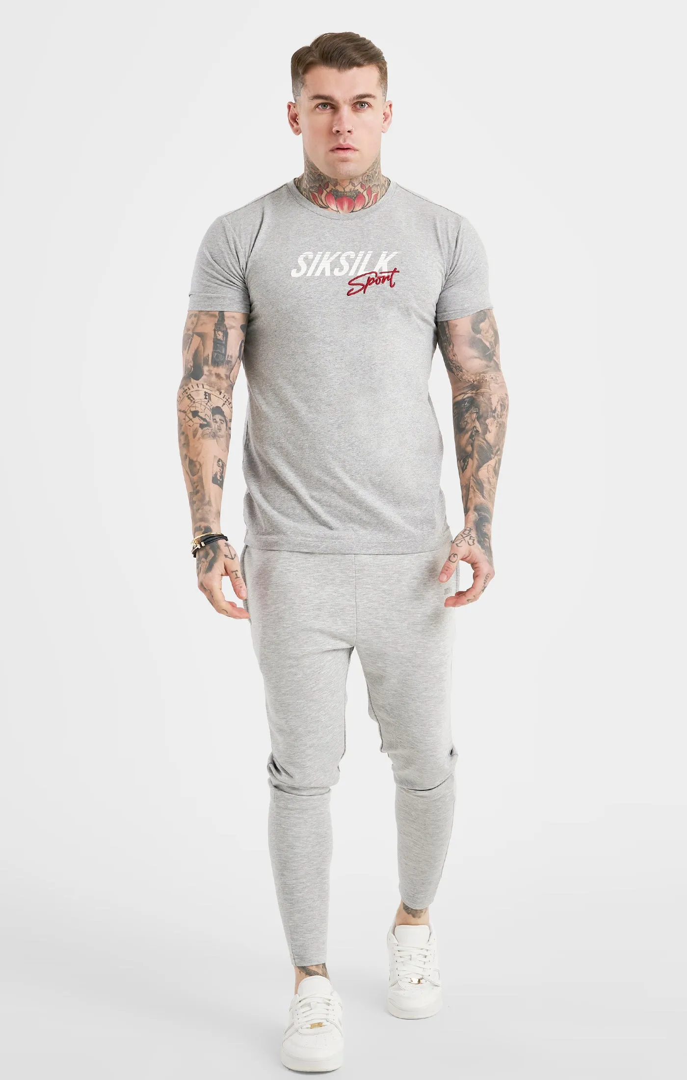 Grey Marl Sports Muscle Fit T-Shirt sold by Siksilk product image thumbnail 3