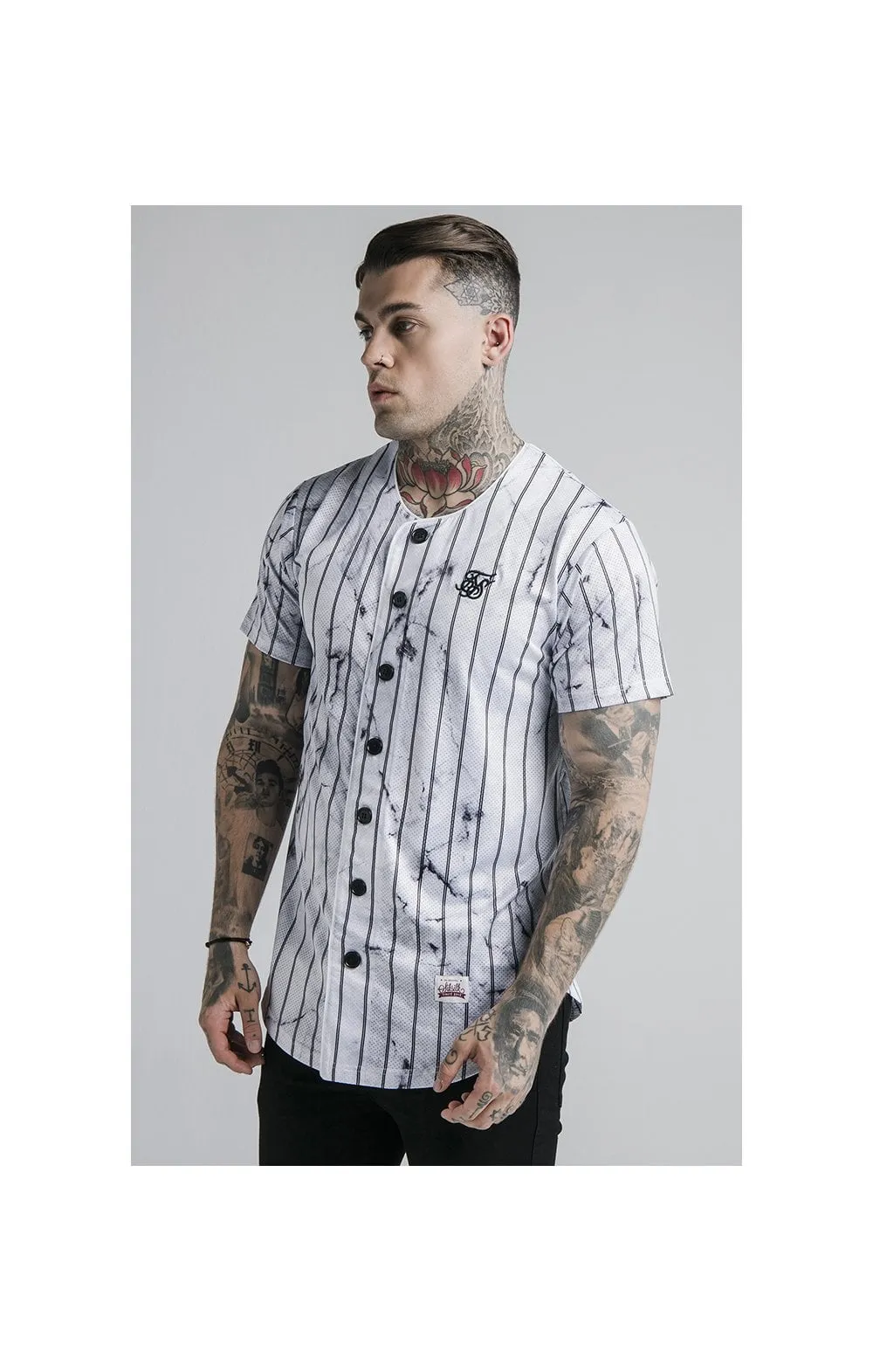 SikSilk Marble Stripe Baseball Jersey - Grey & White sold by Siksilk