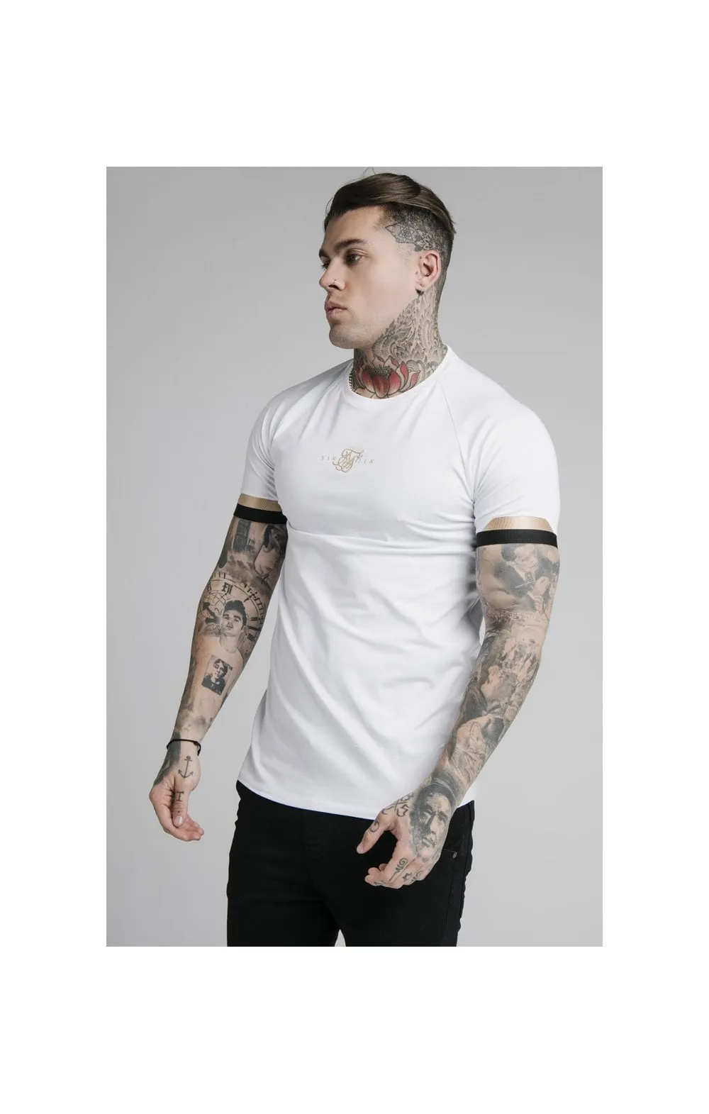 SikSilk Dual Cuff Tech Tee - White & Gold sold by Siksilk