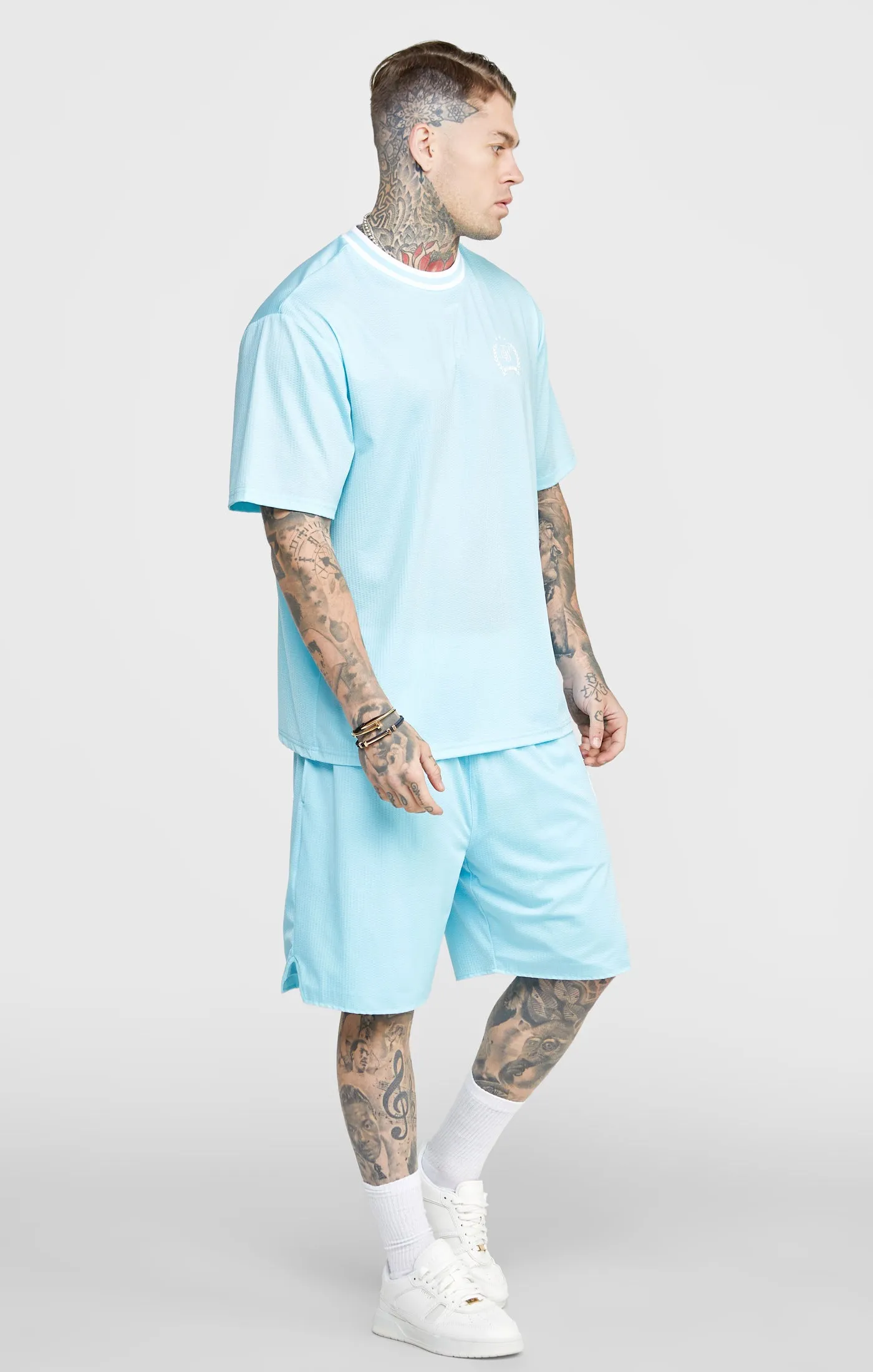 Blue Mesh Drop Shoulder Tee sold by Siksilk product image thumbnail 4