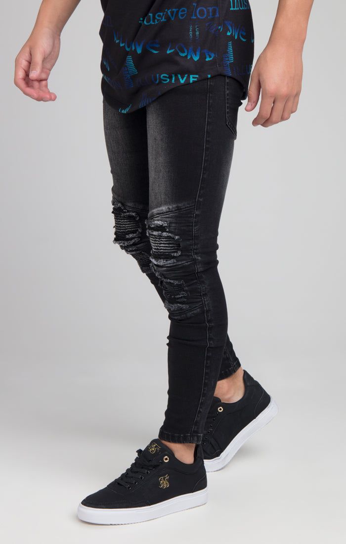 Boys Illusive Black Biker Denim Jean sold by Siksilk
