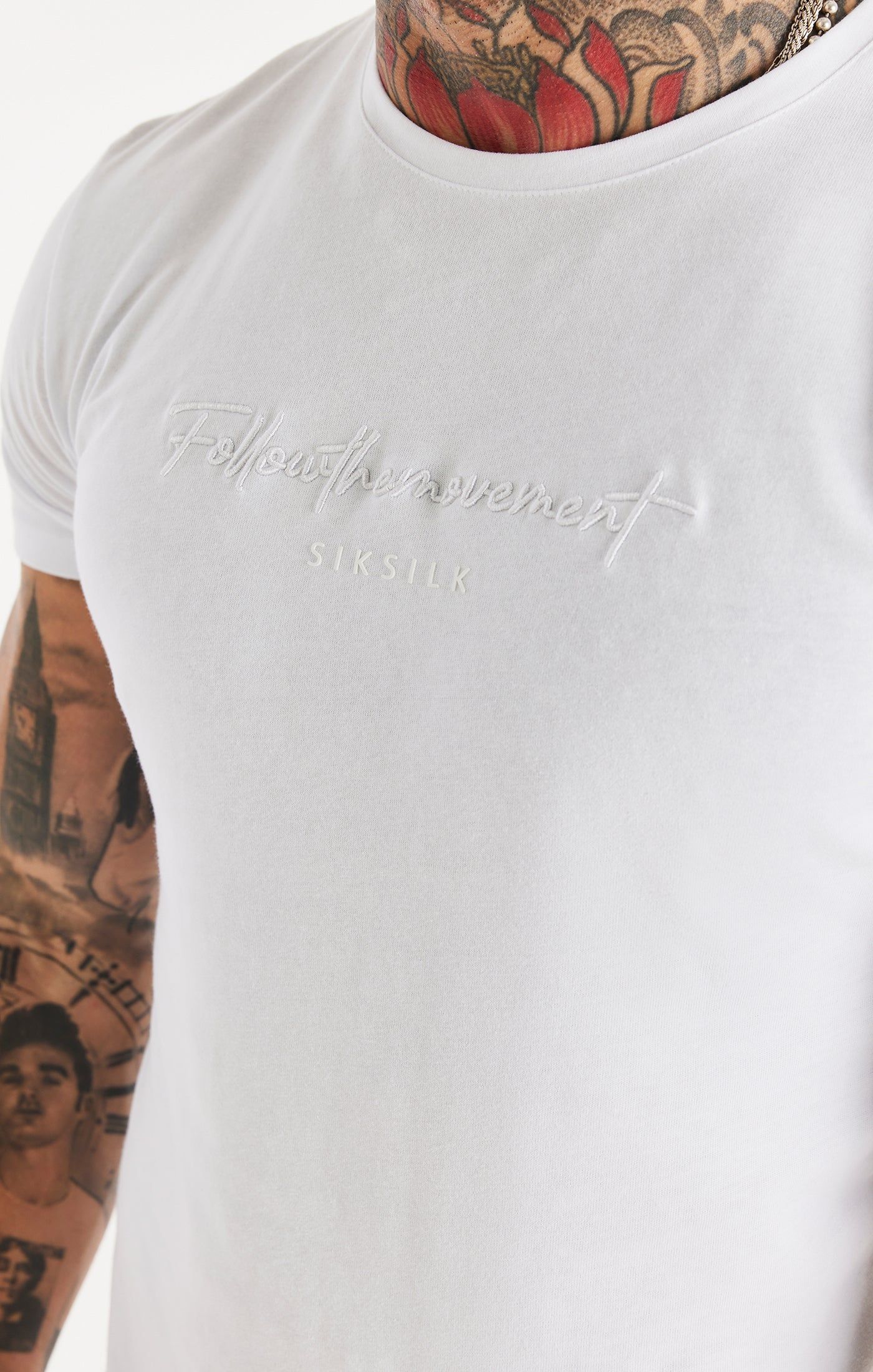 White Script Embroidery Muscle Fit T-Shirt sold by Siksilk product image thumbnail 2