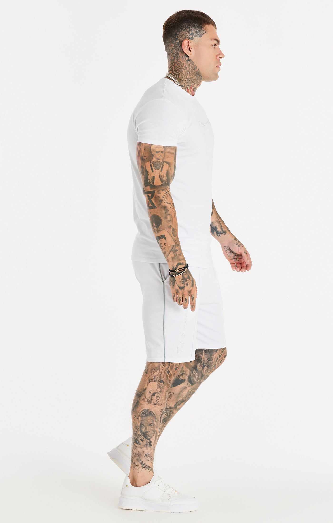 White Script Embroidery Muscle Fit T-Shirt sold by Siksilk product image thumbnail 4