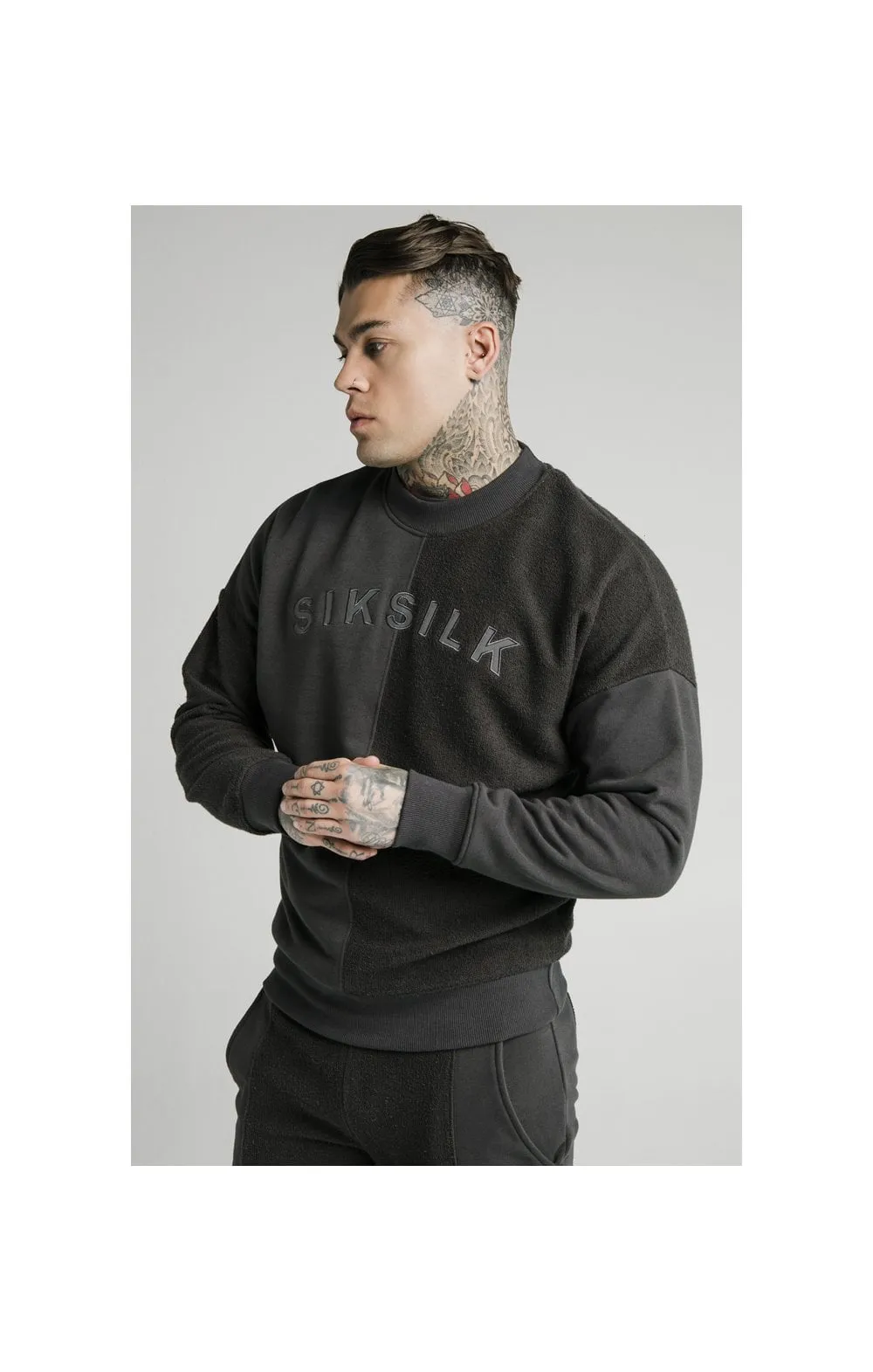 SikSilk Half & Half Crew Sweater – Washed Grey sold by Siksilk