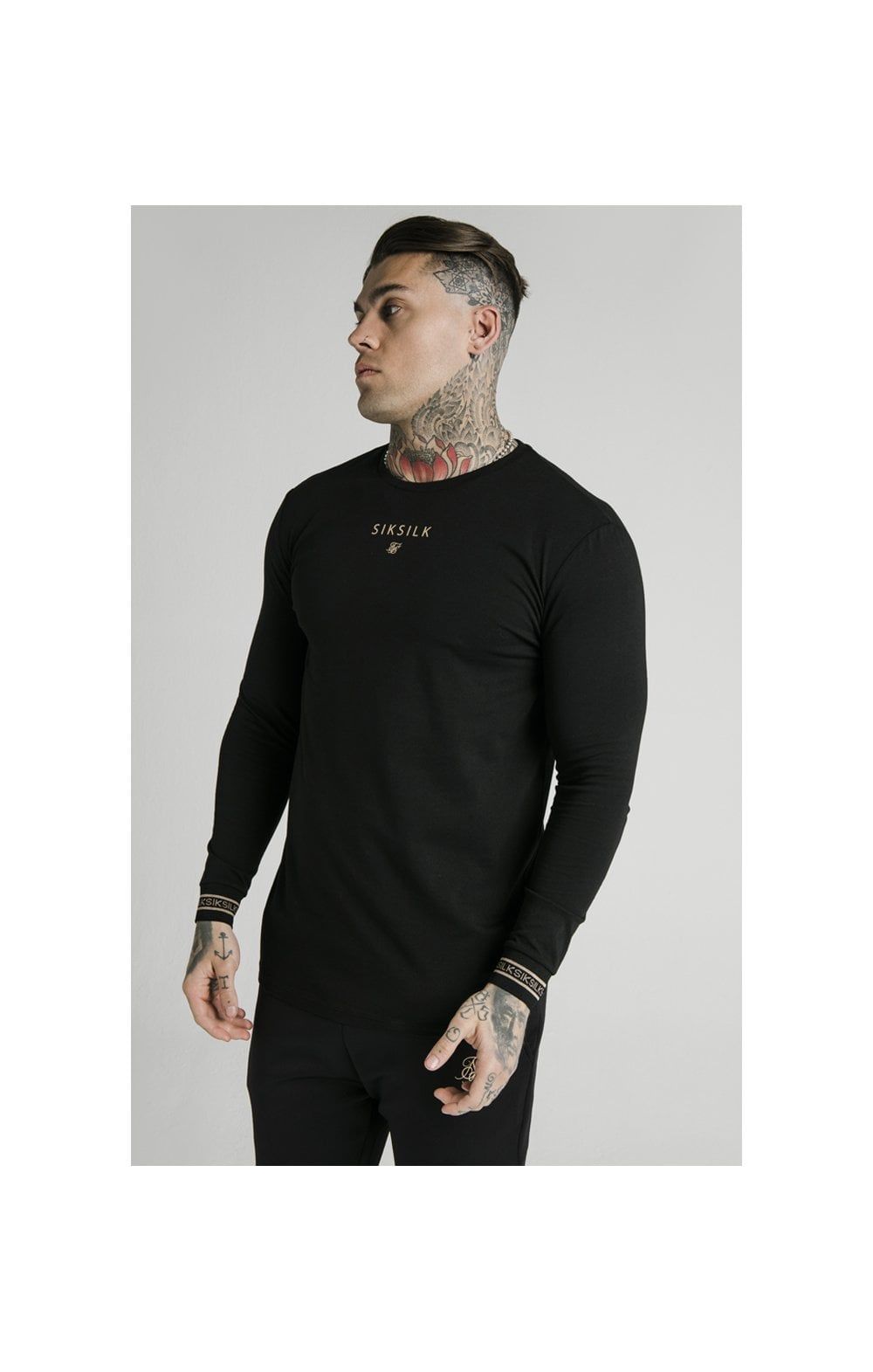 SikSilk Element L/S Straight Hem Gym Tee – Black & Gold sold by Siksilk