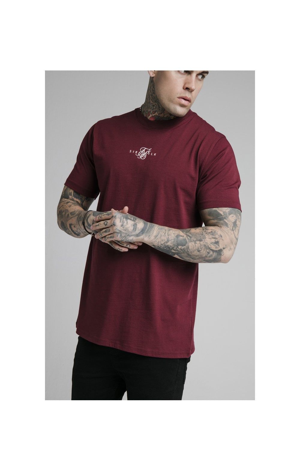 Burgundy Essential Muscle Fit T-Shirt sold by Siksilk product image thumbnail 3