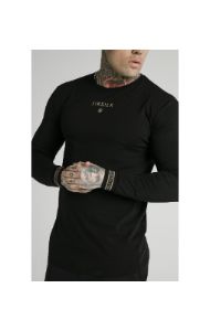 SikSilk Element L/S Straight Hem Gym Tee – Black & Gold sold by Siksilk