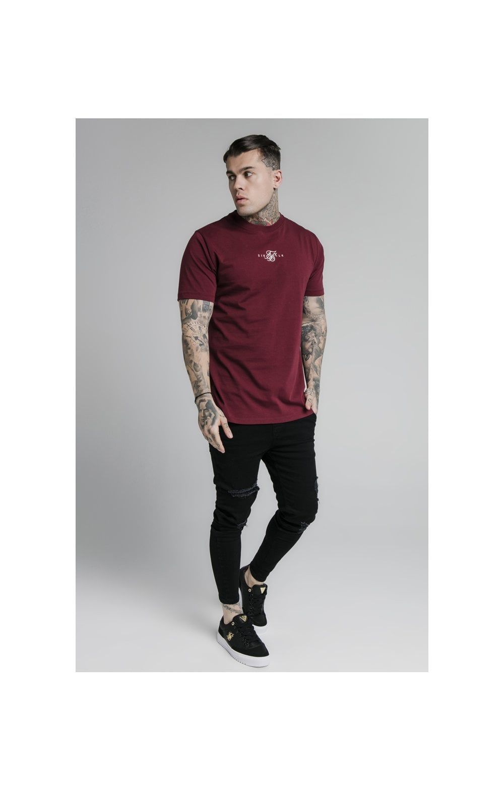 Burgundy Essential Muscle Fit T-Shirt sold by Siksilk product image thumbnail 4