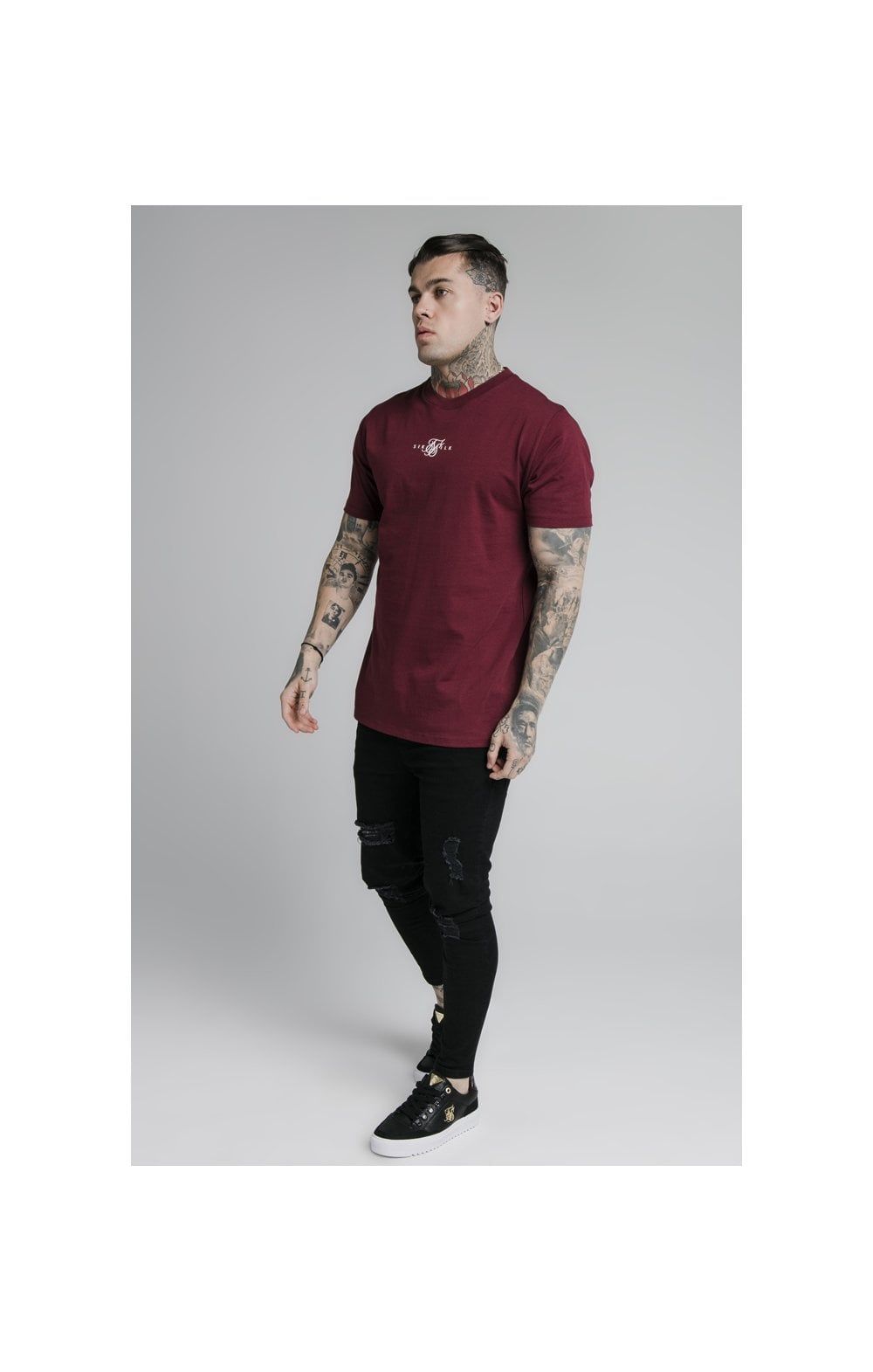 Burgundy Essential Muscle Fit T-Shirt sold by Siksilk product image thumbnail 5