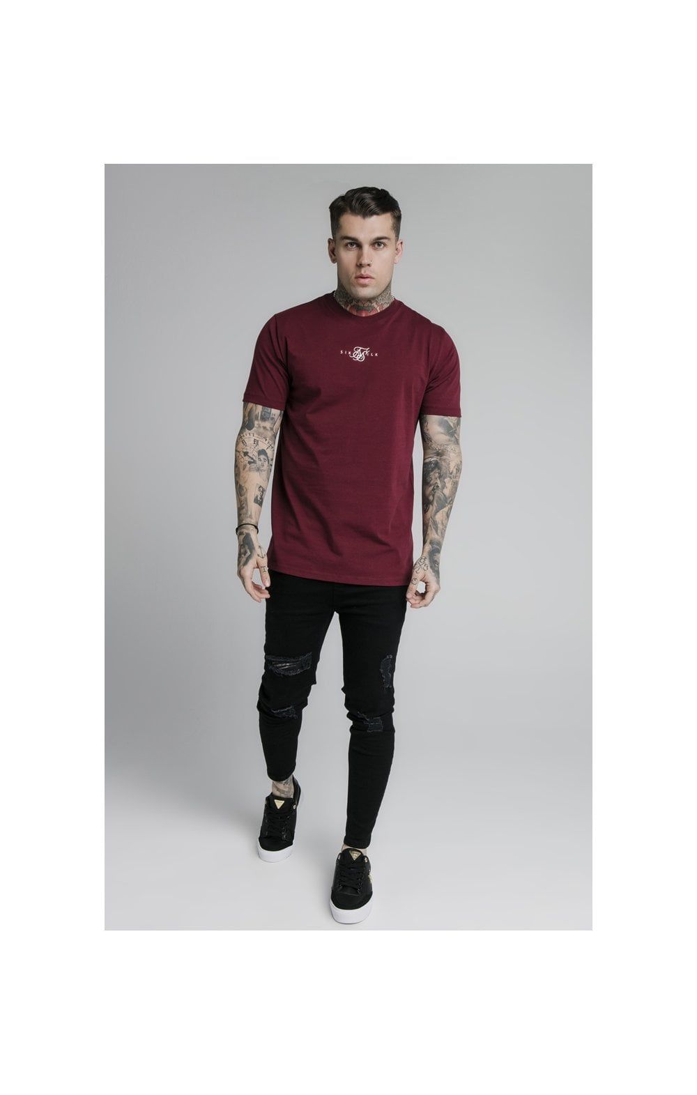 Burgundy Essential Muscle Fit T-Shirt sold by Siksilk product image thumbnail 2