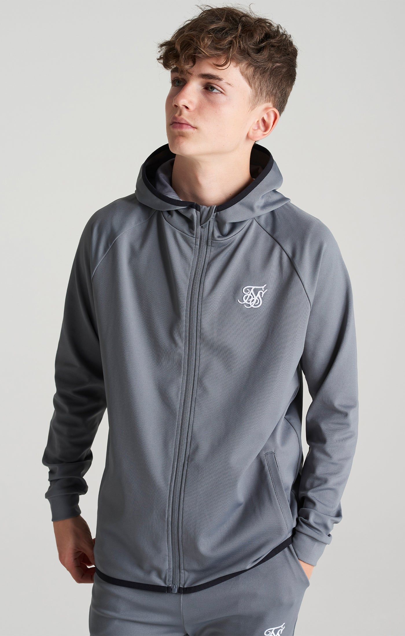 Boys Grey Zip Thru Hoodie sold by Siksilk