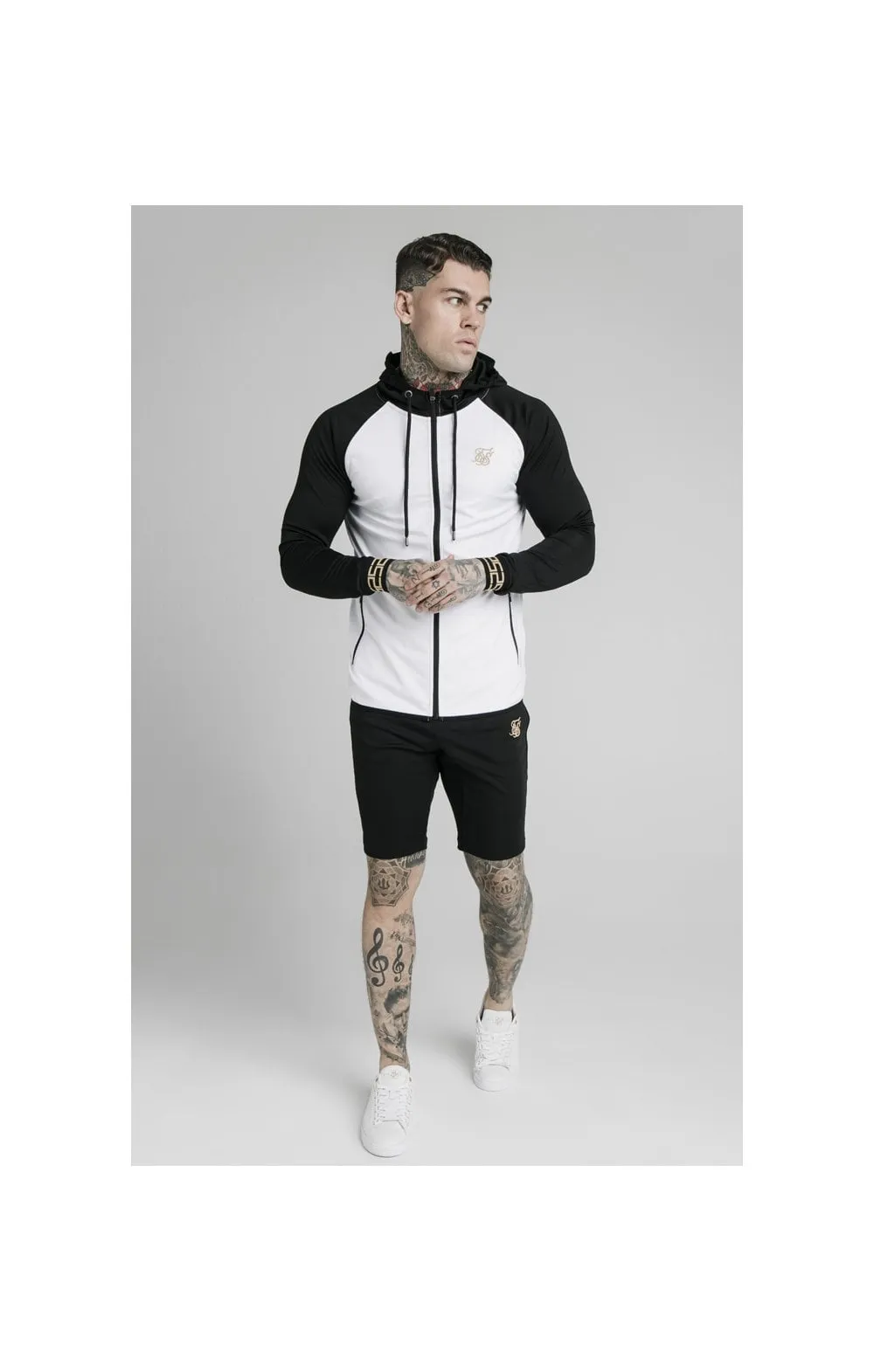 SikSilk Contrast Scope Zip Through Hoodie - Black & White sold by Siksilk