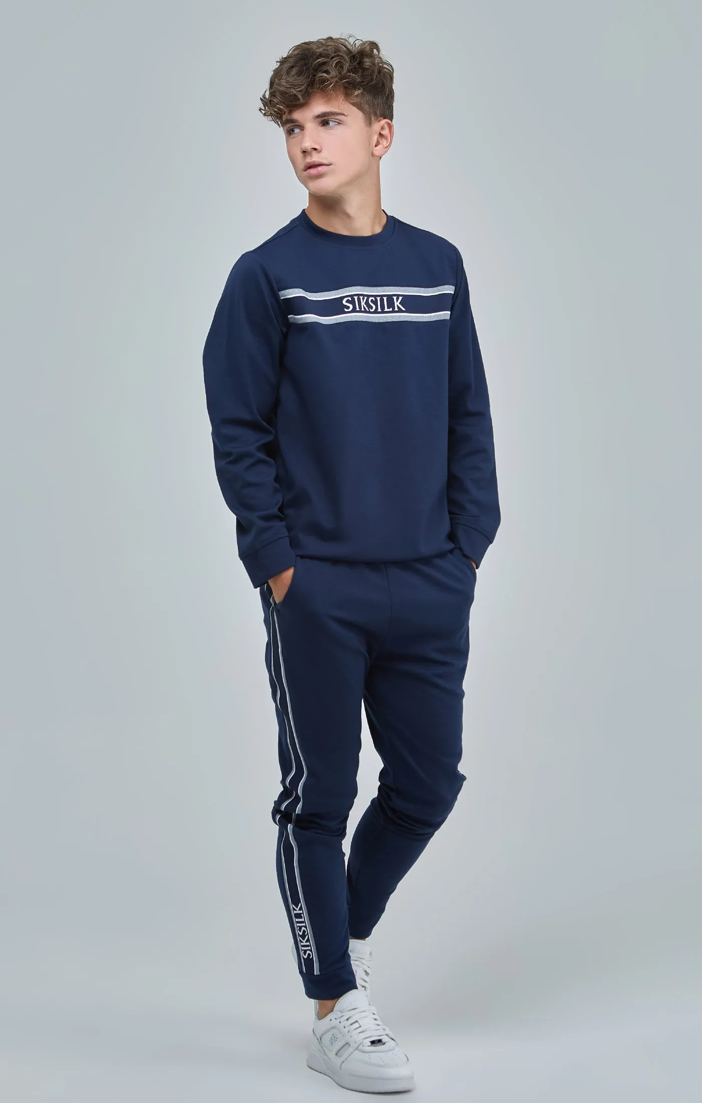 Boys Navy Panel Detail Sweatshirt sold by Siksilk product image thumbnail 4