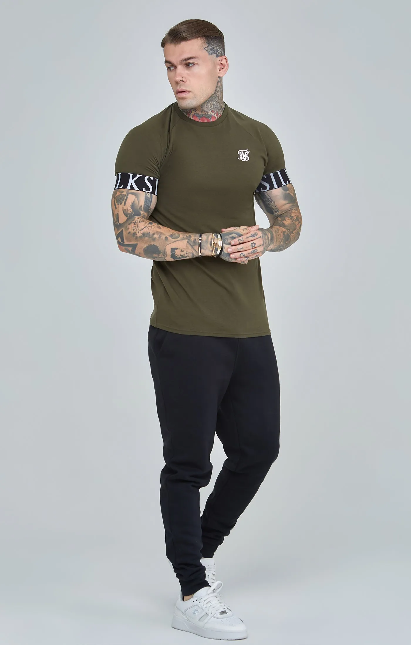 Khaki Essential Elastic Cuff Muscle Fit T-Shirt sold by Siksilk product image thumbnail 2