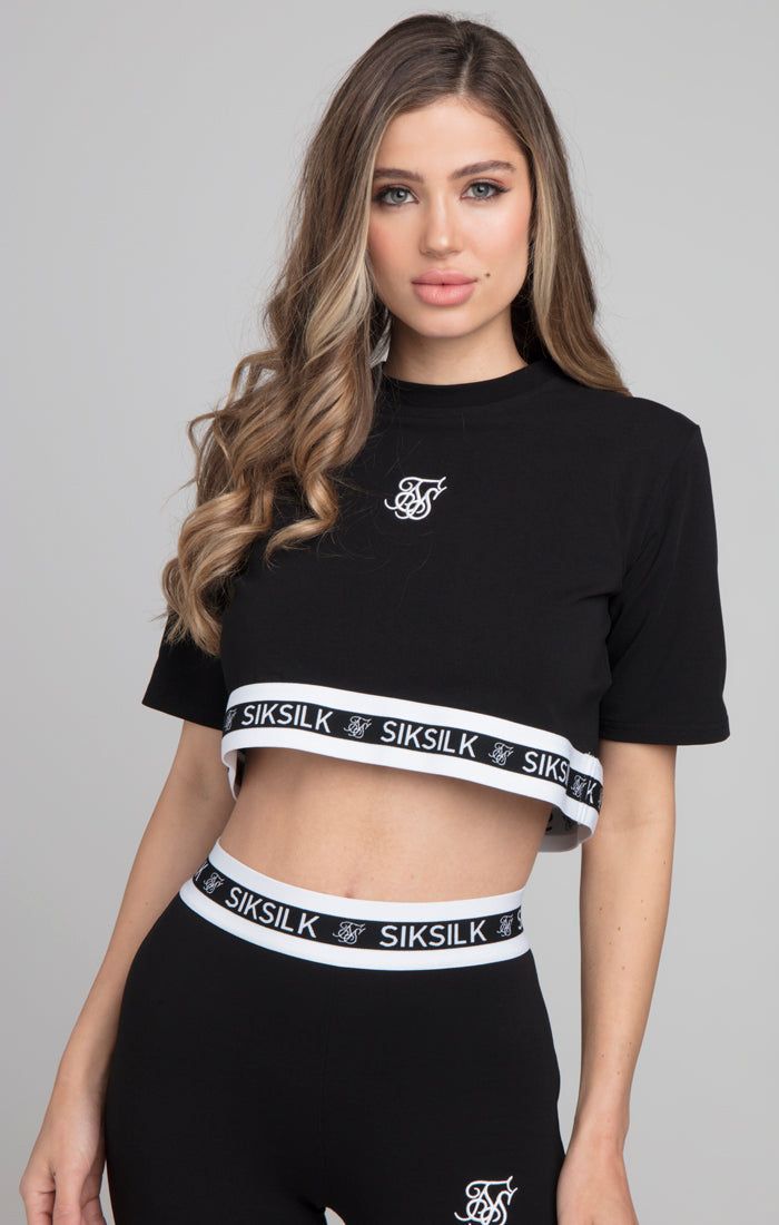 SikSilk Revert Fleece Crop Tee - Black sold by Siksilk