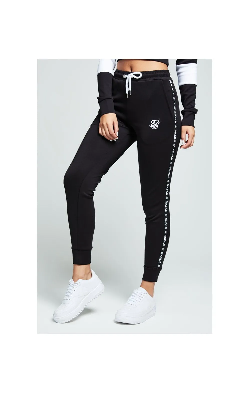 SikSilk Tape Track Pants – Black & White sold by Siksilk