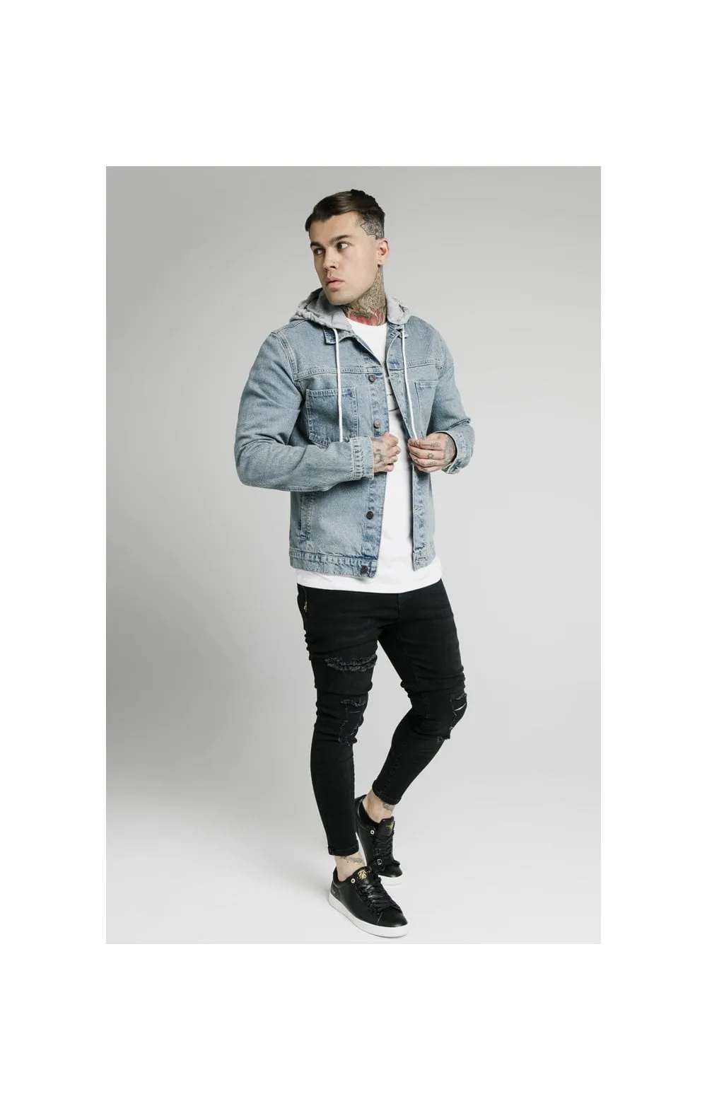 SikSilk Hooded Denim Jacket - Light Blue Wash sold by Siksilk product image thumbnail 3