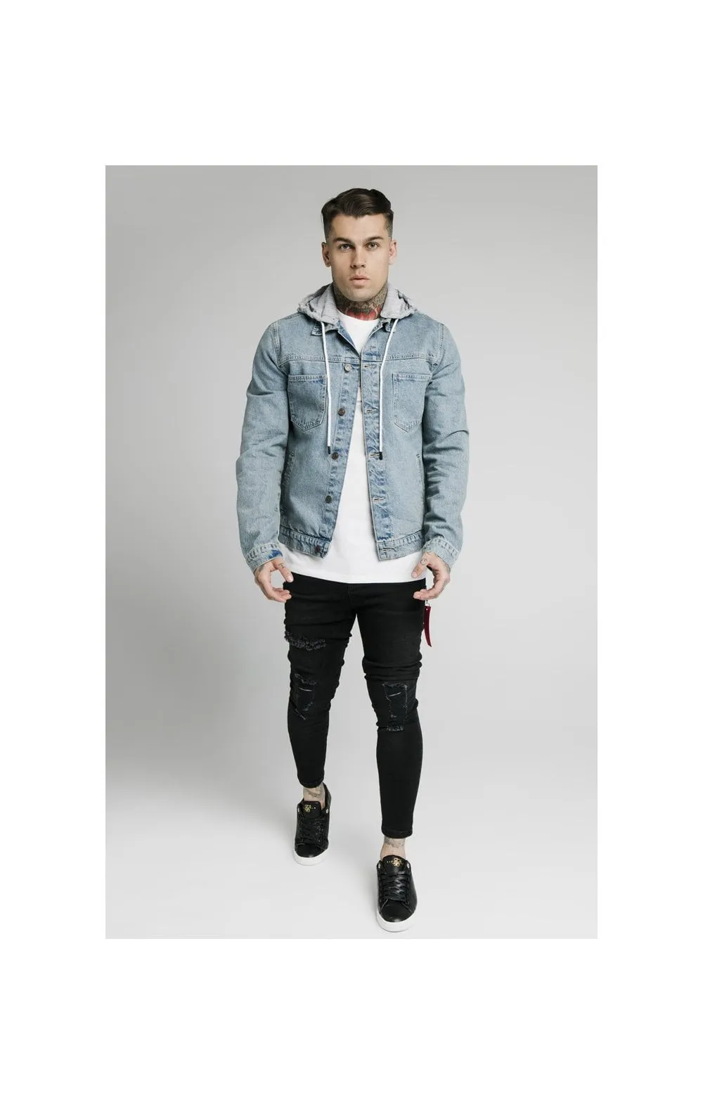 SikSilk Hooded Denim Jacket - Light Blue Wash sold by Siksilk product image thumbnail 4