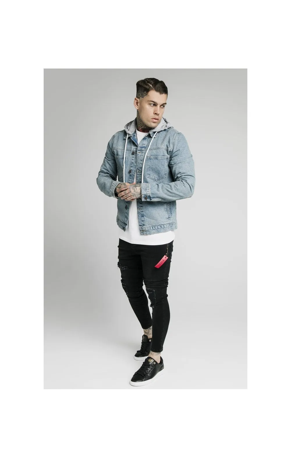 SikSilk Hooded Denim Jacket - Light Blue Wash sold by Siksilk product image thumbnail 5