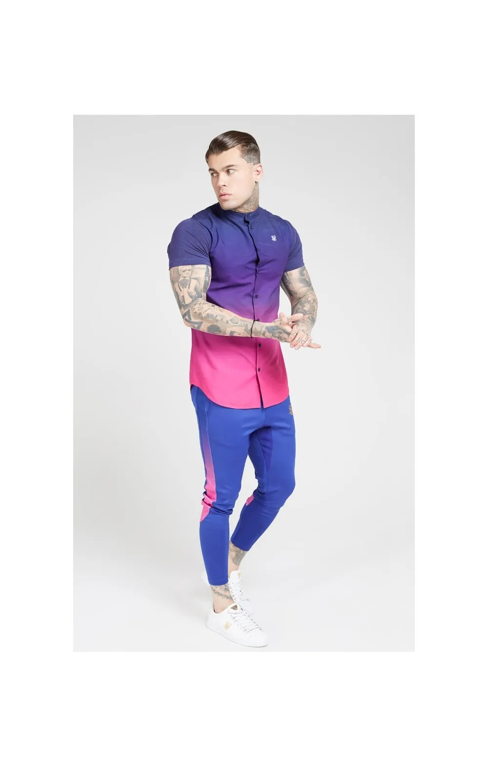SikSilk S/S Fade Grandad Shirt – Navy & Neon Fade sold by Siksilk product image thumbnail 4