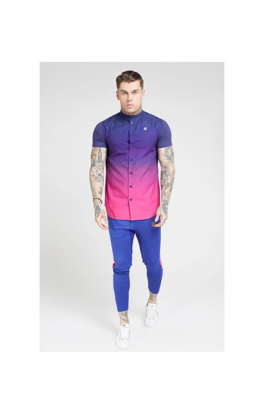 SikSilk S/S Fade Grandad Shirt – Navy & Neon Fade sold by Siksilk product image thumbnail 5