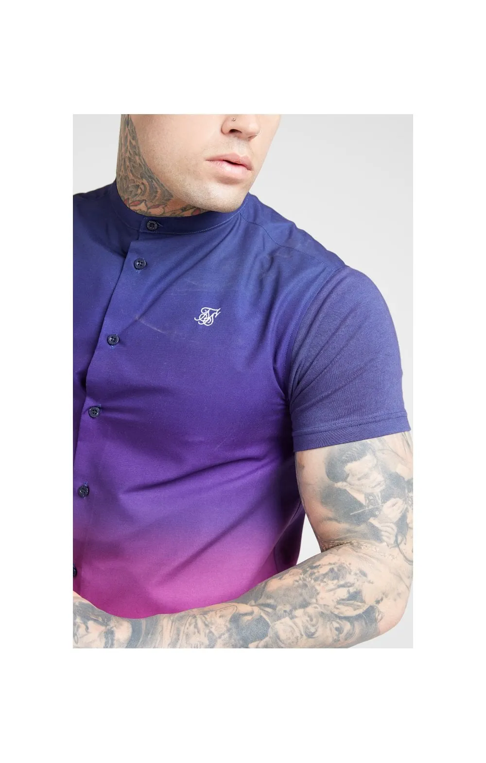 SikSilk S/S Fade Grandad Shirt – Navy & Neon Fade sold by Siksilk product image thumbnail 2