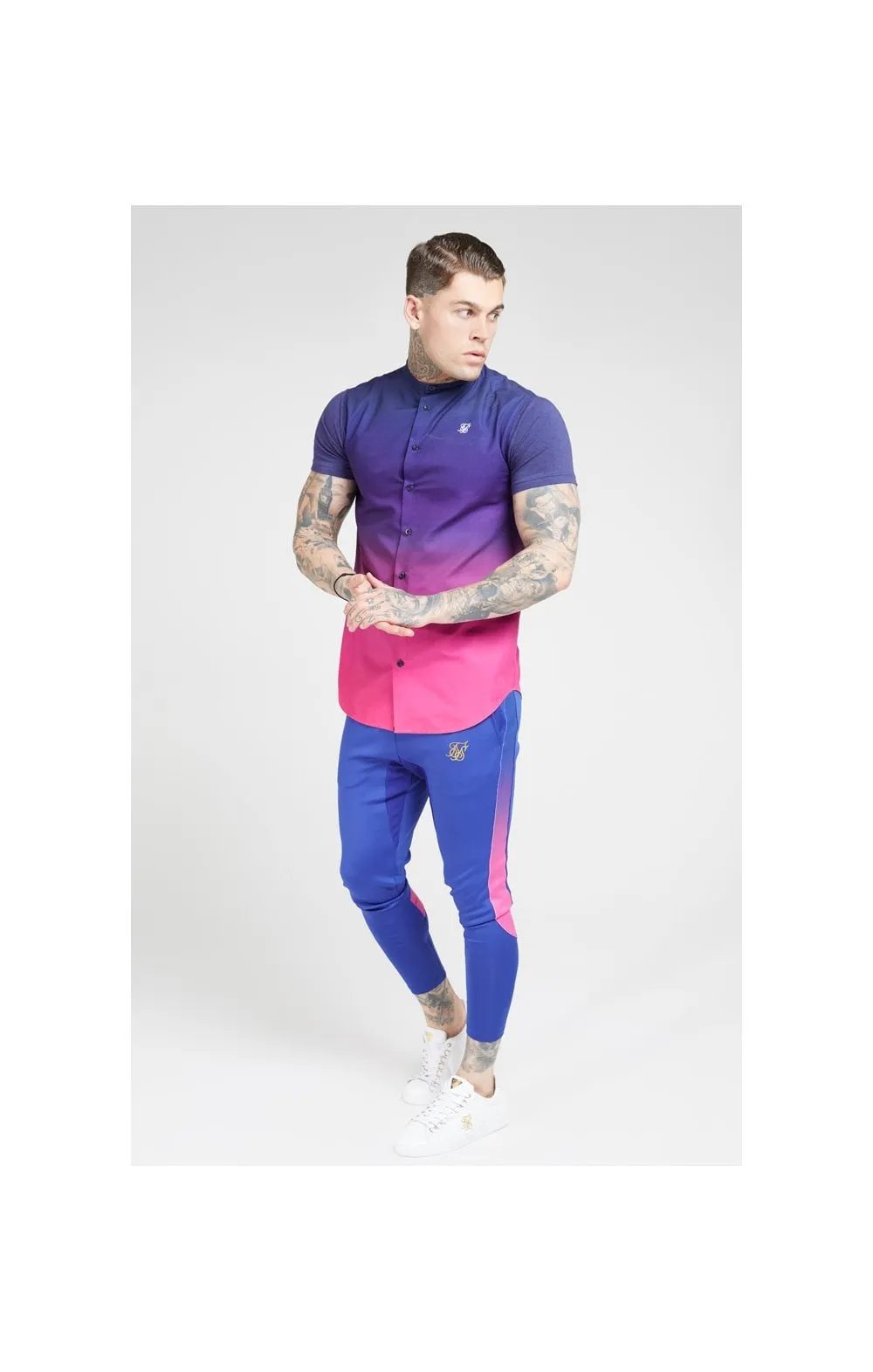 SikSilk S/S Fade Grandad Shirt – Navy & Neon Fade sold by Siksilk product image thumbnail 3