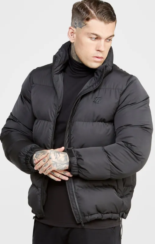 Black Embossed Logo Bubble Jacket sold by Siksilk