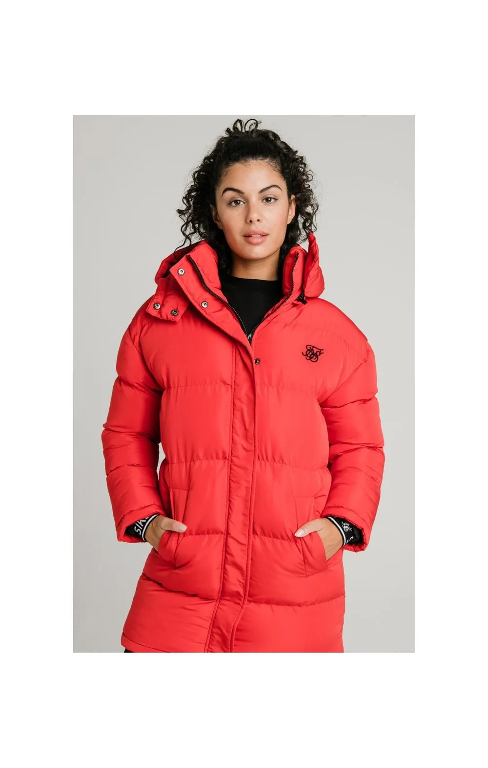 SikSilk Longline Padded Jacket - Red sold by Siksilk