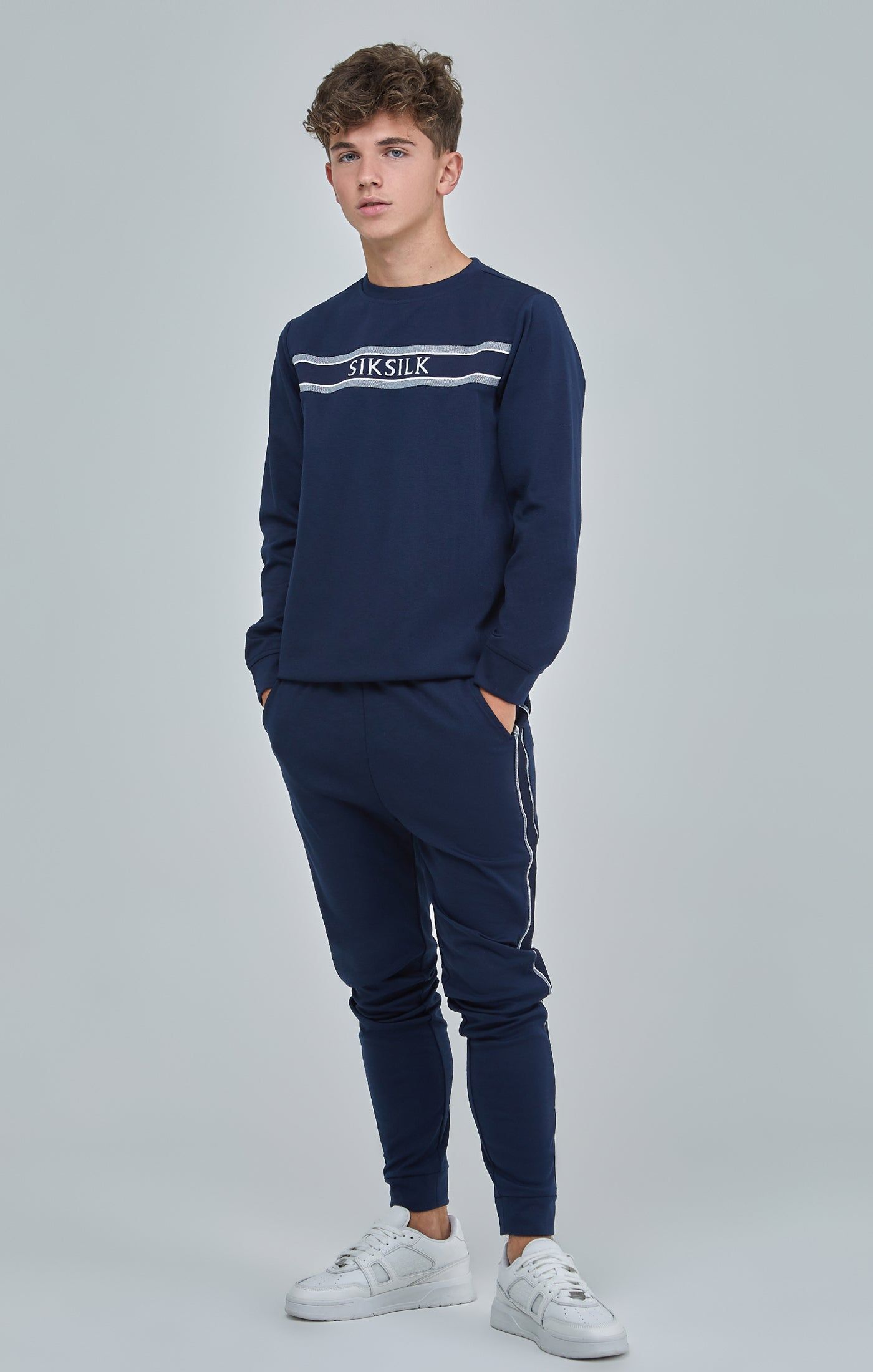Boys Navy Panel Detail Sweatshirt sold by Siksilk product image thumbnail 2