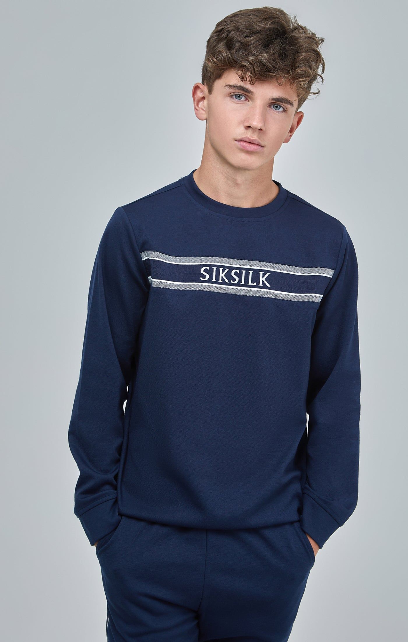 Boys Navy Panel Detail Sweatshirt sold by Siksilk