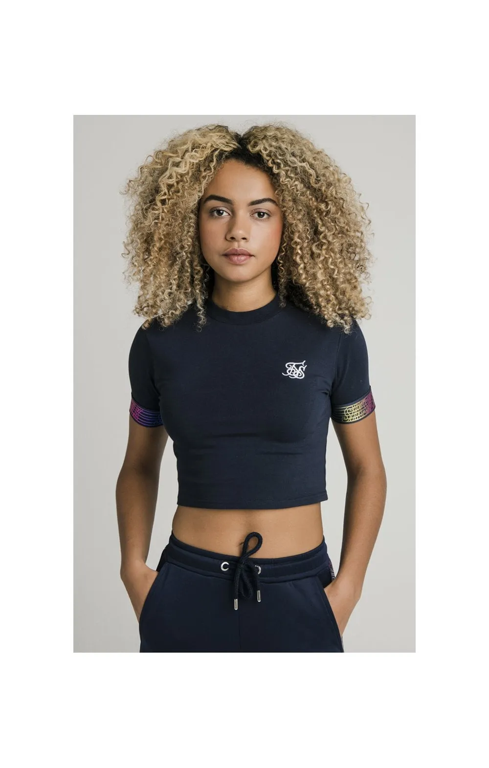 SikSilk Rainbow Runner Crop Tee - Navy sold by Siksilk