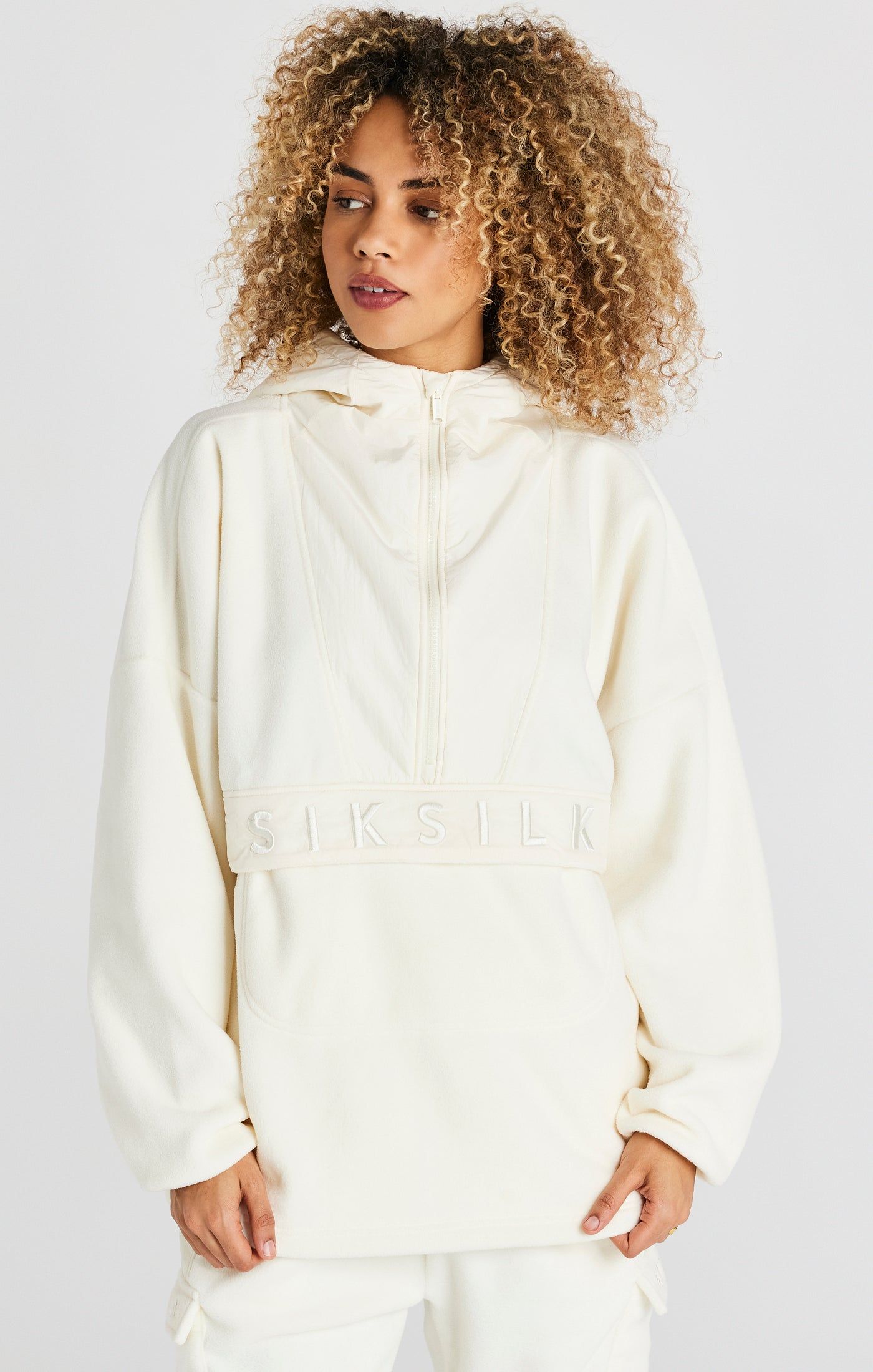 Ecru Half Zip Polar Fleece Hoodie sold by Siksilk product image thumbnail 2