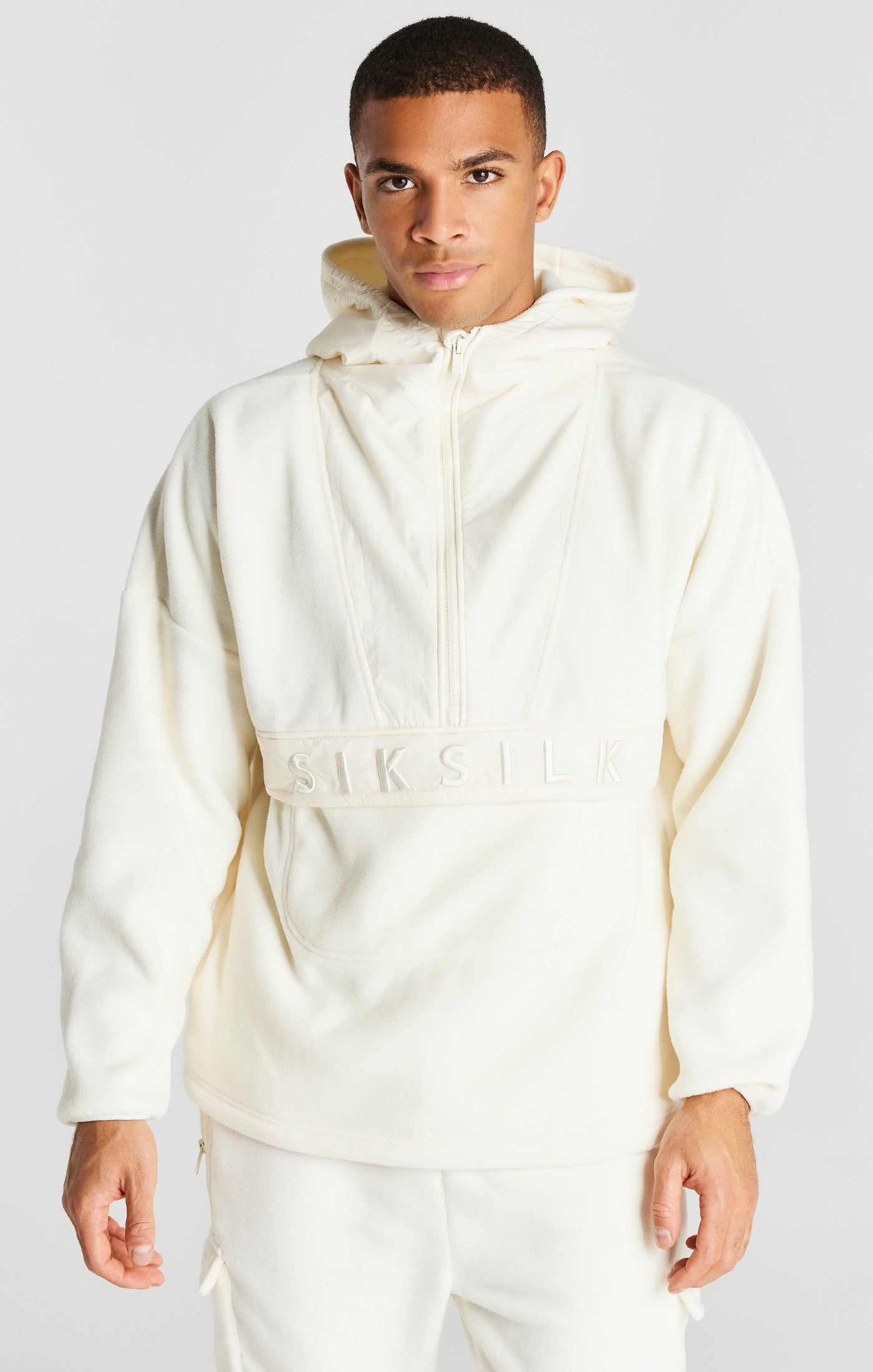 Ecru Half Zip Polar Fleece Hoodie sold by Siksilk