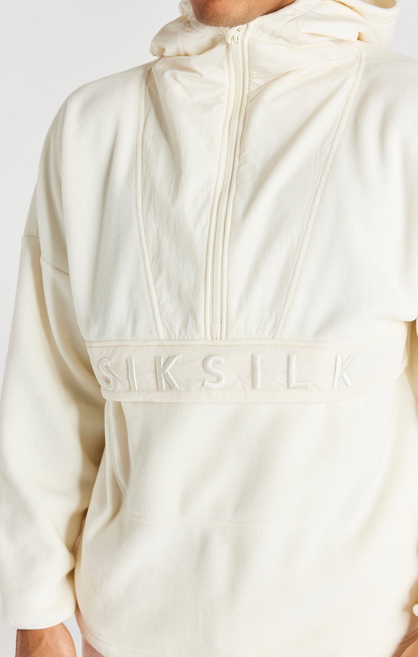 Ecru Half Zip Polar Fleece Hoodie sold by Siksilk product image thumbnail 3