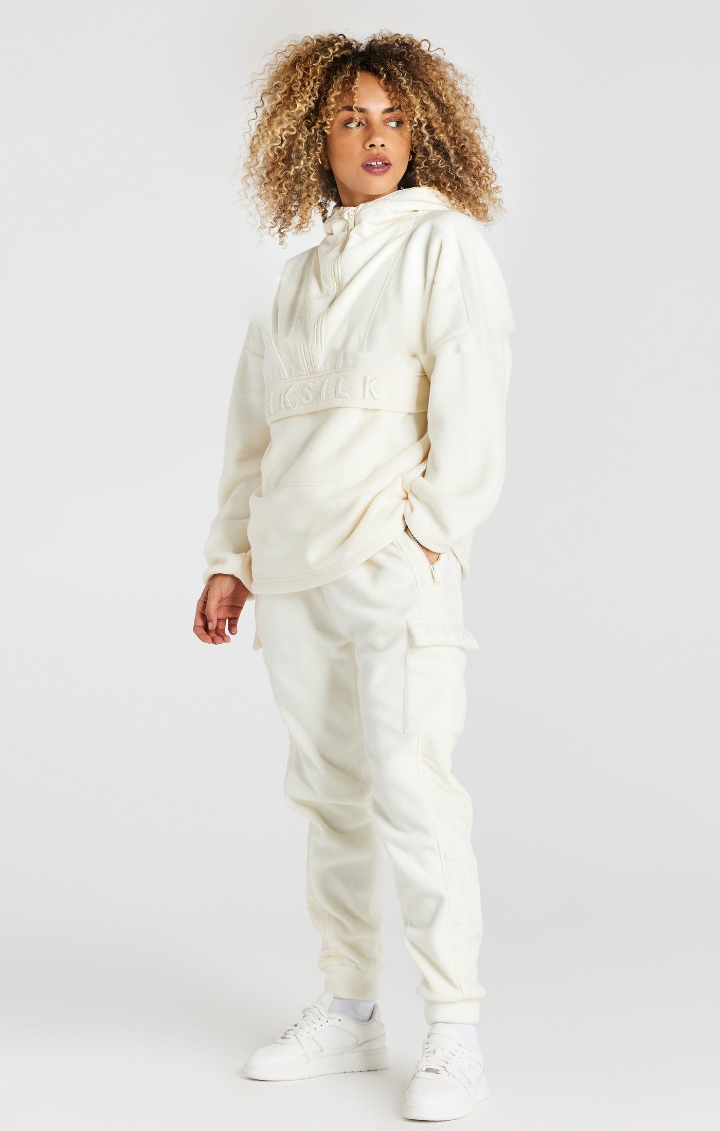 Ecru Half Zip Polar Fleece Hoodie sold by Siksilk product image thumbnail 4