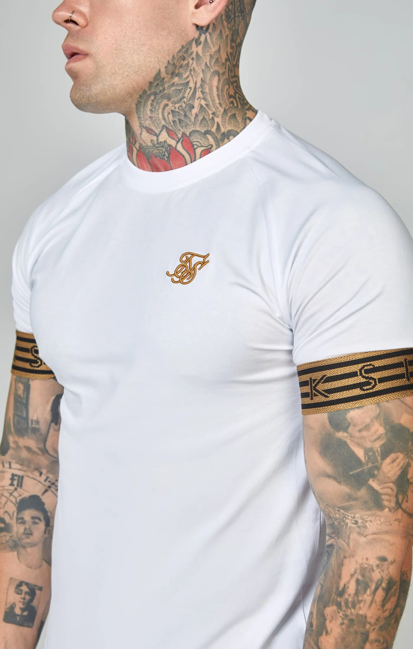 White, Gold Knitted Elastic Cuffed T-Shirt sold by Siksilk product image thumbnail 2