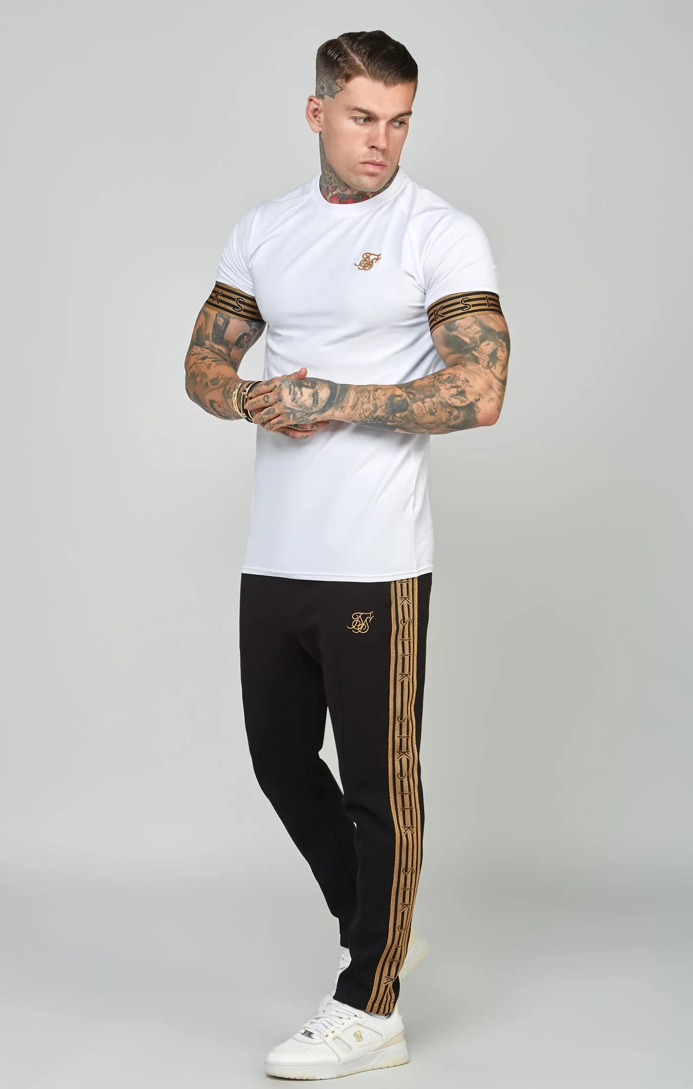 White, Gold Knitted Elastic Cuffed T-Shirt sold by Siksilk product image thumbnail 3