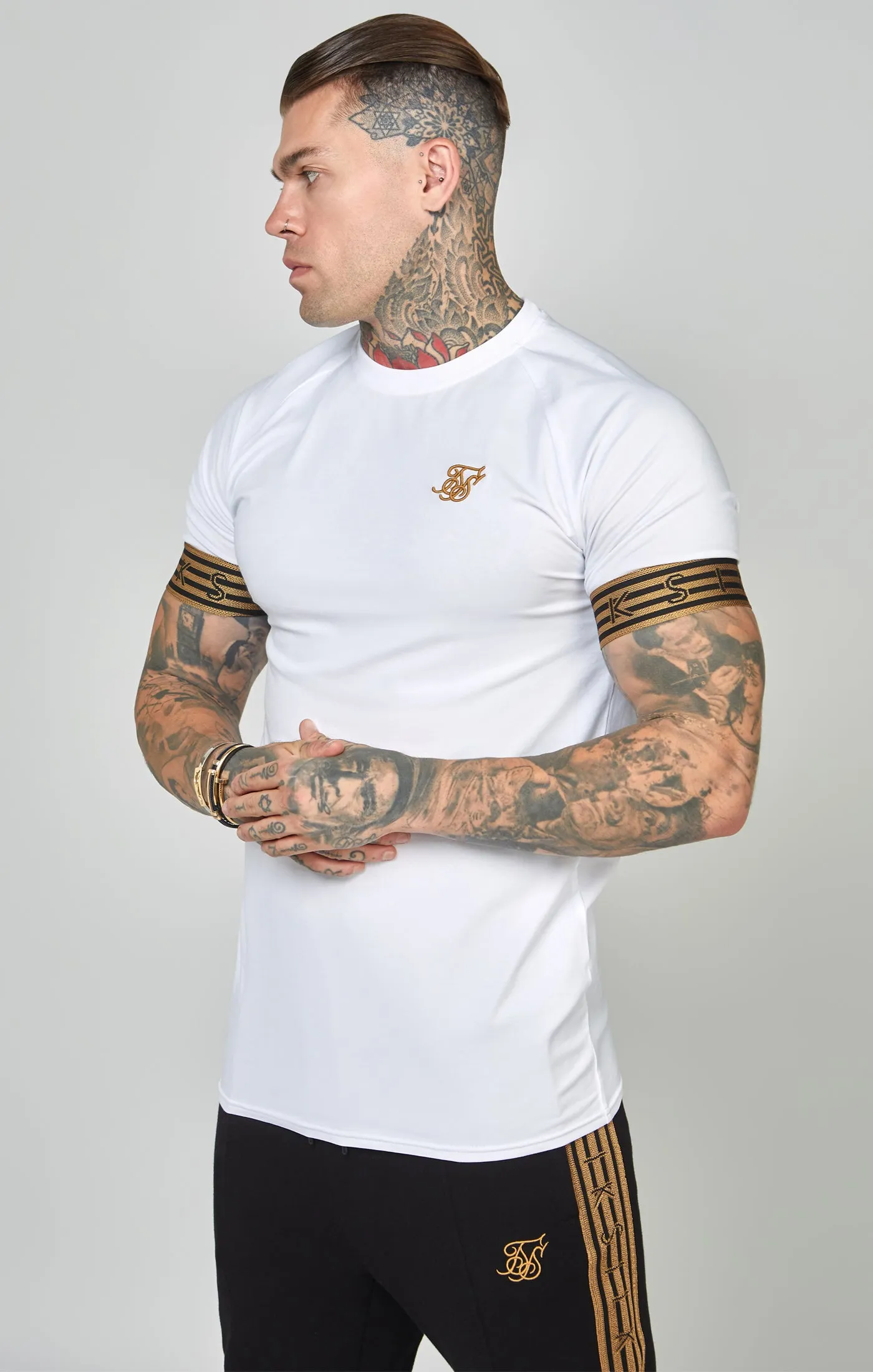 White, Gold Knitted Elastic Cuffed T-Shirt sold by Siksilk product image thumbnail 4