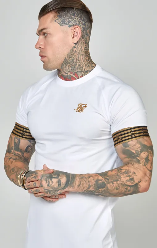 White, Gold Knitted Elastic Cuffed T-Shirt sold by Siksilk