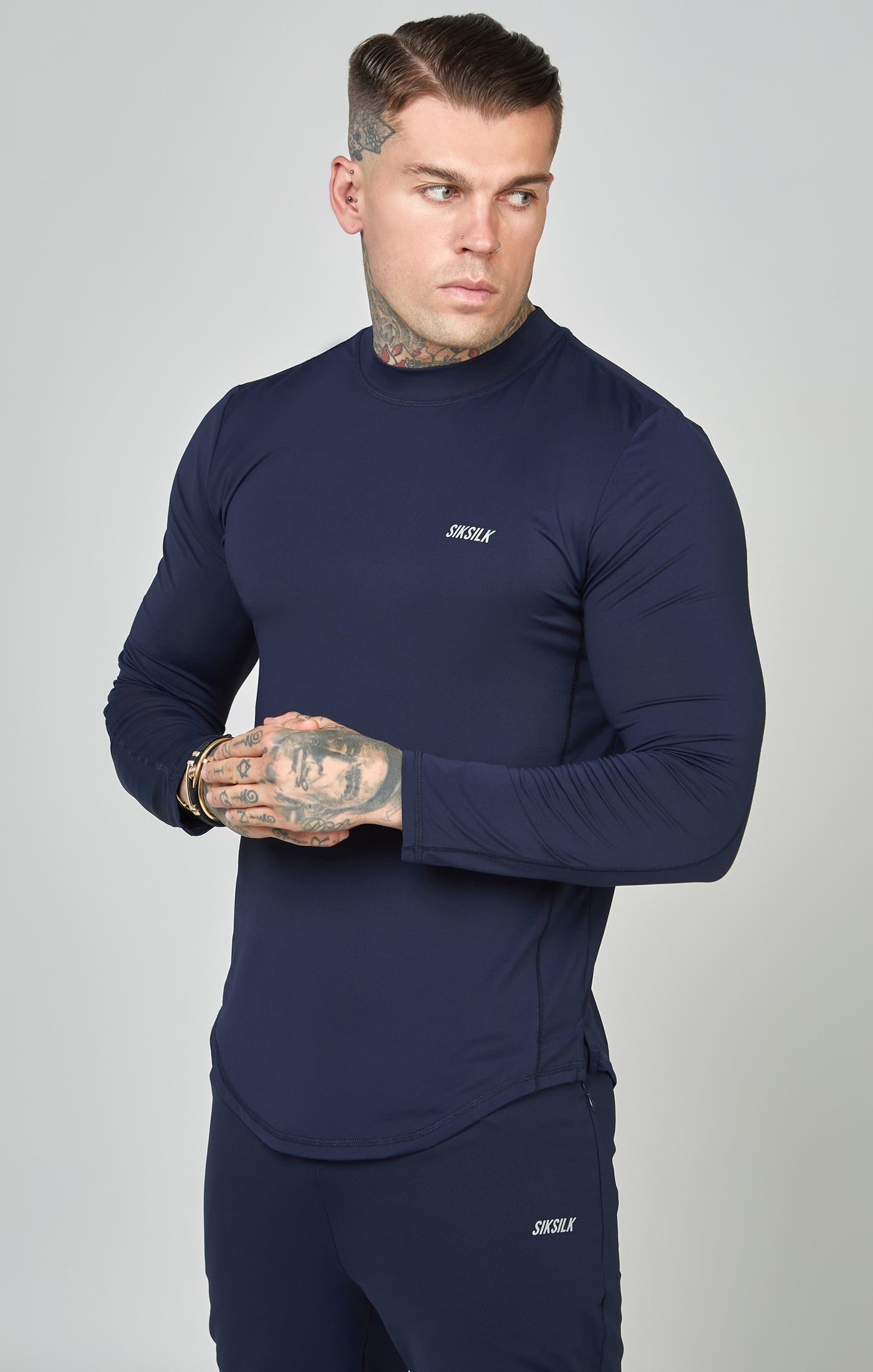 Navy Sports Muscle Fit Long Sleeve Top sold by Siksilk product image thumbnail 4