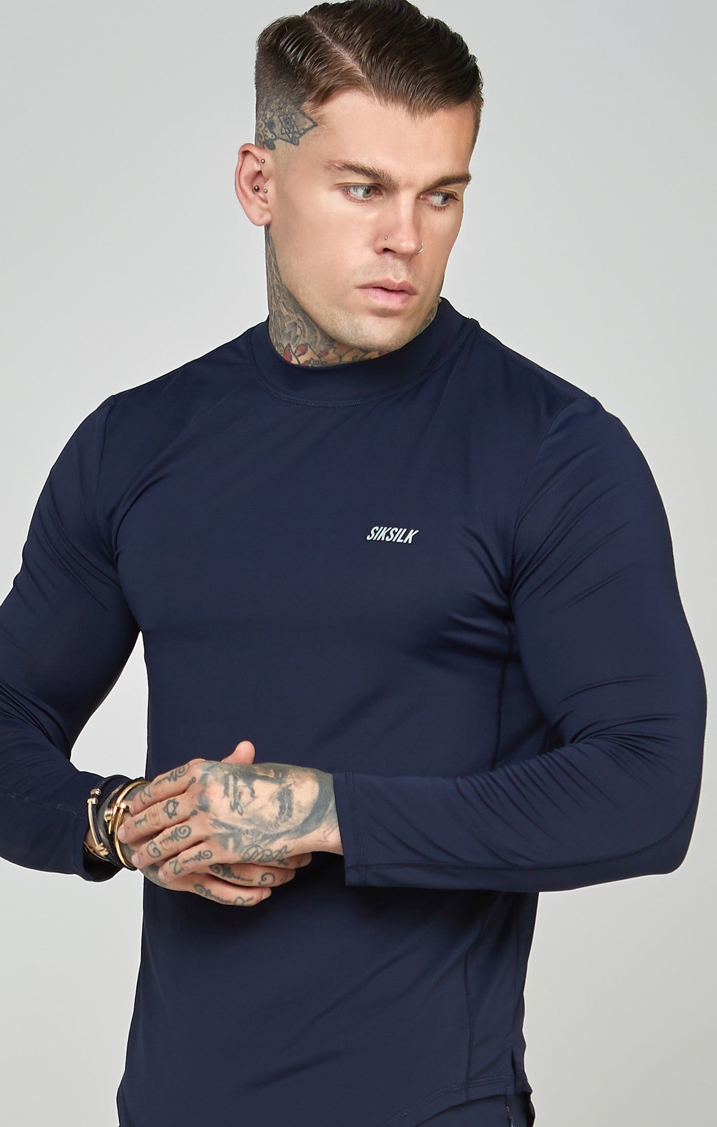 Navy Sports Muscle Fit Long Sleeve Top sold by Siksilk